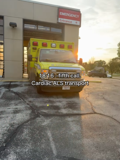 An ambulance pulling out of the hospital